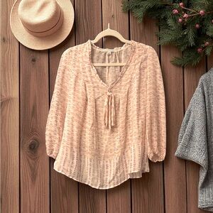 Zac & Rachel whimsical light Pink/Purple/cream hue Tie Front 3/4 Sleeve Blouse